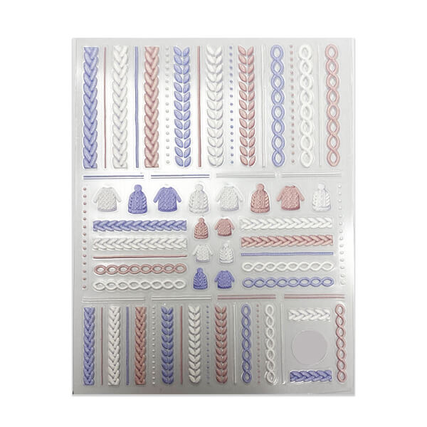 5D Cable Knit Nail Stickers Pink-Blue-White